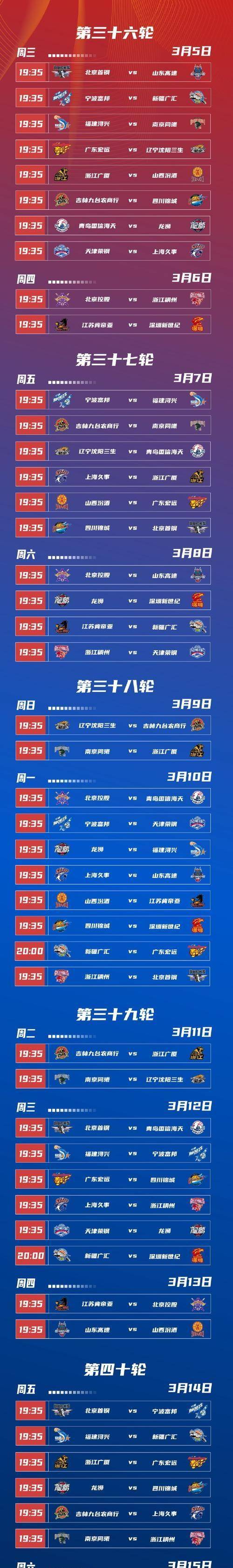 新一轮国内顶尖篮球联赛赛程揭晓